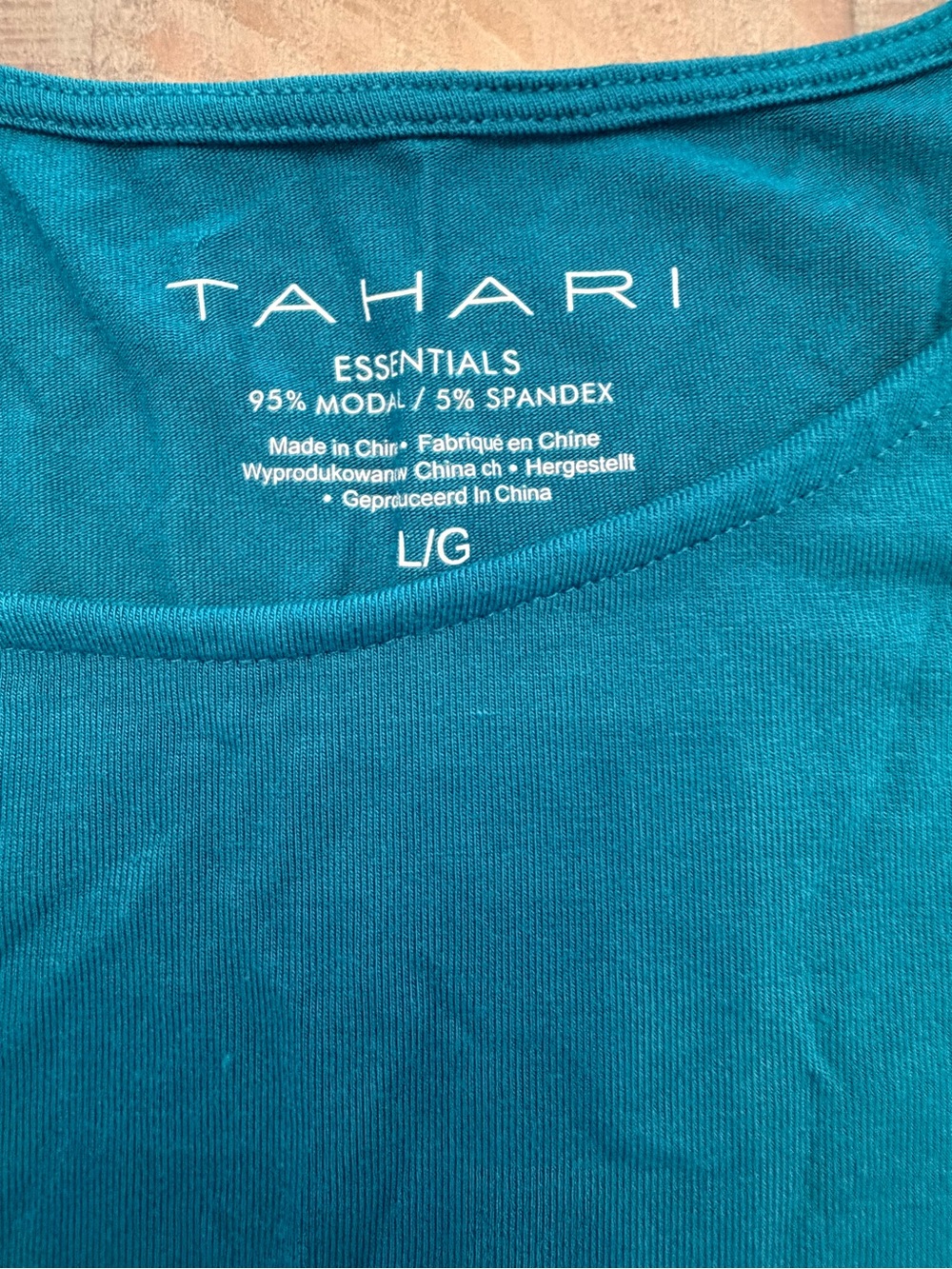Tahari Women's Teal Short Sleeve Scoop Neck Tee - Picture 2 of 3